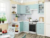 Небольшая угловая кухня в голубом и белом цвете Стерлитамак